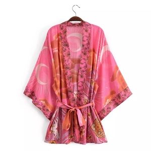Boho Celestial Moon Short Kimono